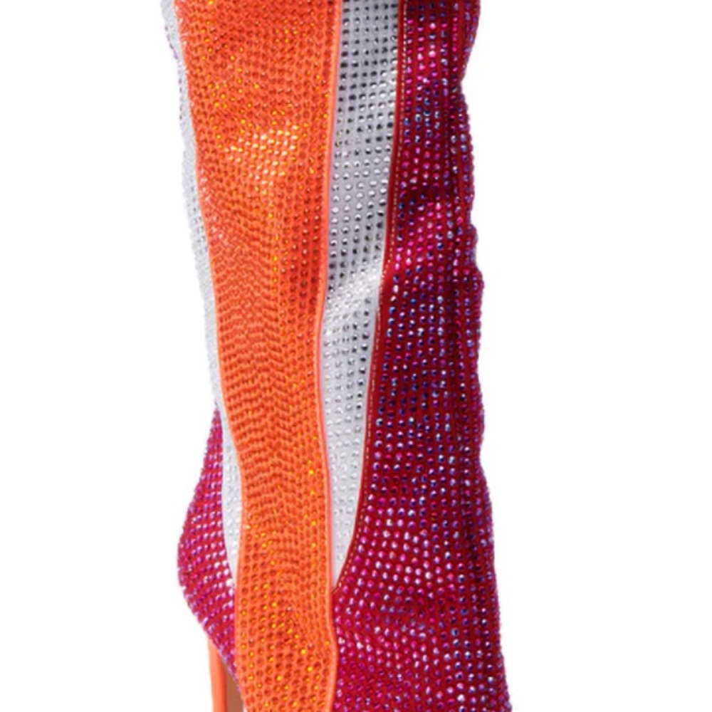 Azalea Y2K Hadley Sporty Knee Pink and Orange Rhinestone Thigh-High Boots 1999 - Picture 4 of 6